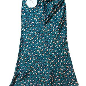 Princess Polly Betula Midi Skirt Cheetah Leopard Print Teal Size 8 Small new